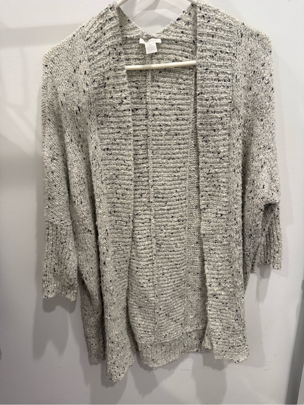 Chico's Open-Front Speckled Cream Gray Knit Cardigan